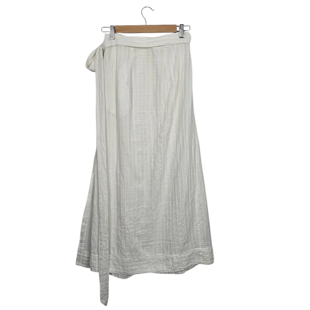 Free People Rey Wrap Ribbed Cotton Midi Skirt Ivory Cream Small